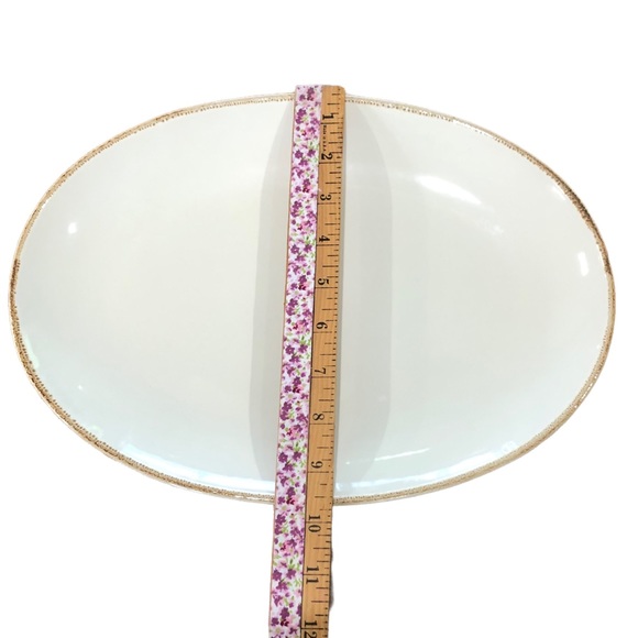 Williams Sonoma Platter 13” Off White Cream Tan Brown Band Edge Spring Easter - Picture 4 of 8